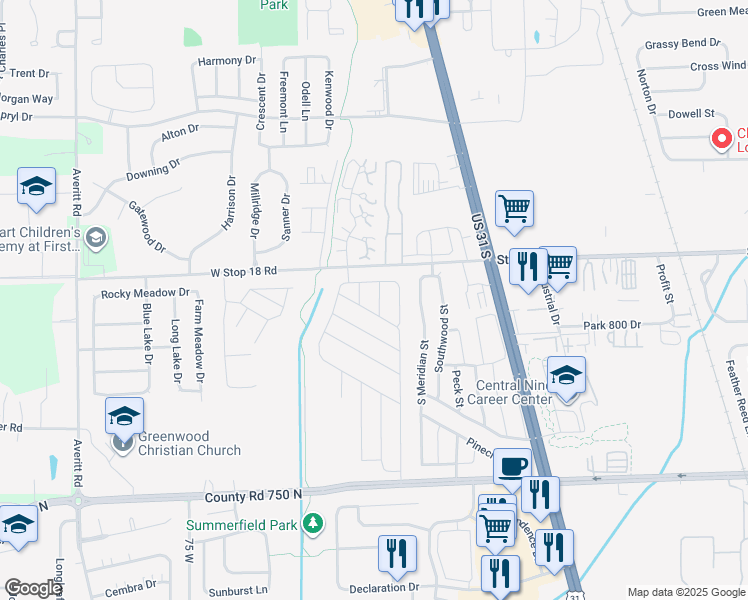map of restaurants, bars, coffee shops, grocery stores, and more near 1701 Doub Street in Greenwood