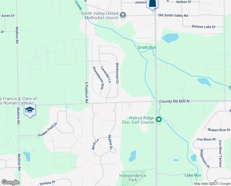 map of restaurants, bars, coffee shops, grocery stores, and more near 1580 Windswept Drive in Greenwood