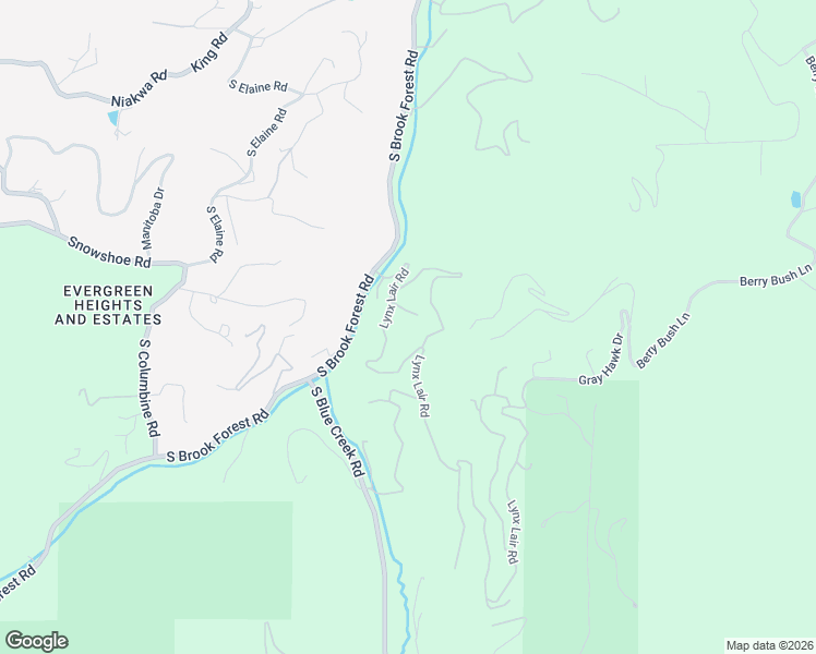 map of restaurants, bars, coffee shops, grocery stores, and more near 6808 South Brook Forest Road in Evergreen