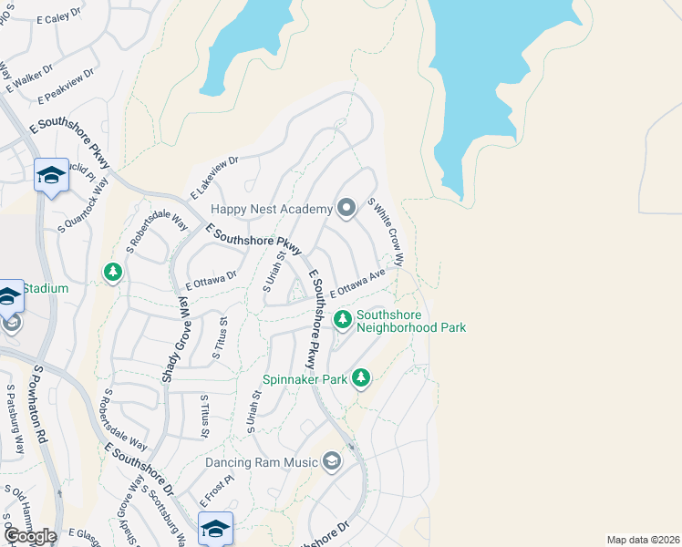 map of restaurants, bars, coffee shops, grocery stores, and more near 6832 South Vandriver Way in Aurora