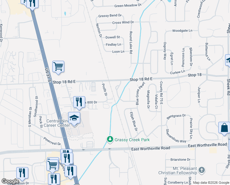 map of restaurants, bars, coffee shops, grocery stores, and more near 1662 Bridgecreek Crossing in Greenwood