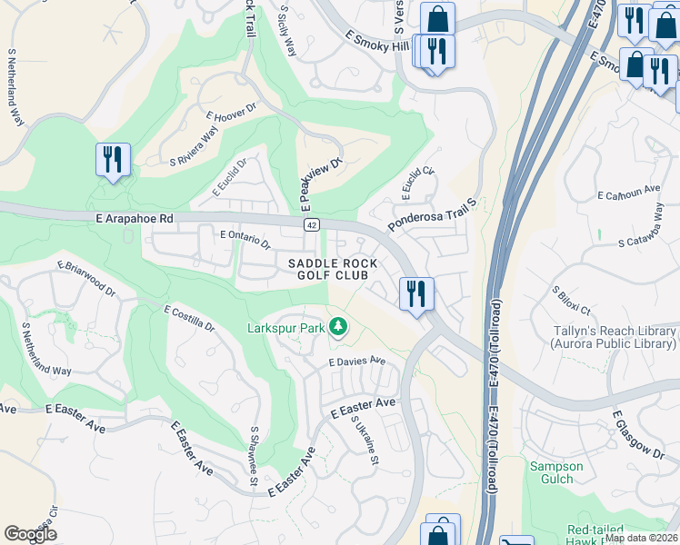 map of restaurants, bars, coffee shops, grocery stores, and more near in Aurora