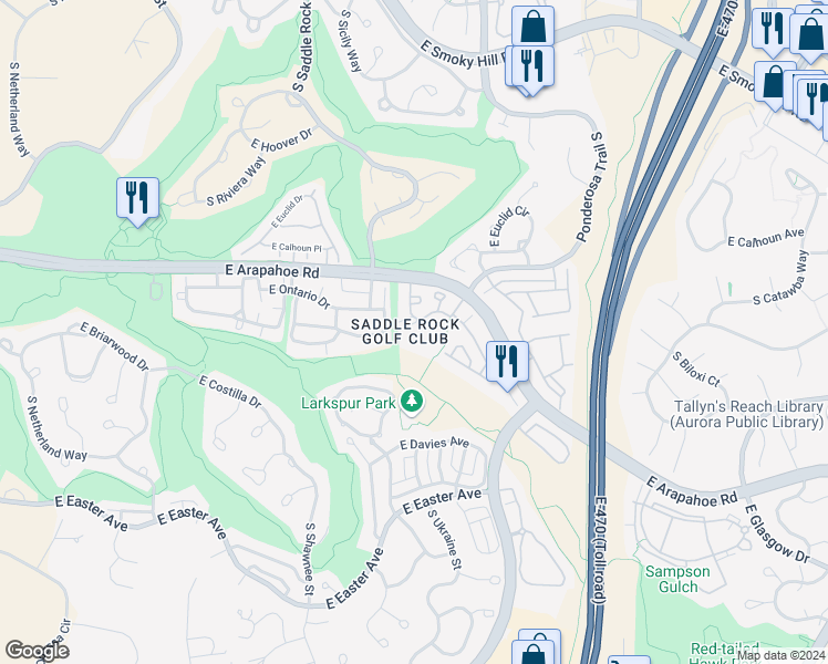 map of restaurants, bars, coffee shops, grocery stores, and more near in Aurora