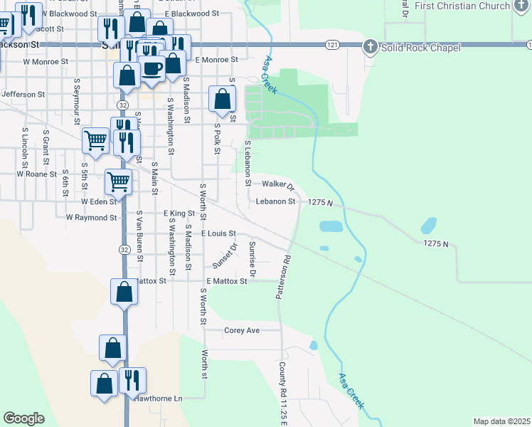 map of restaurants, bars, coffee shops, grocery stores, and more near 700-798 Sunshine Drive in Sullivan