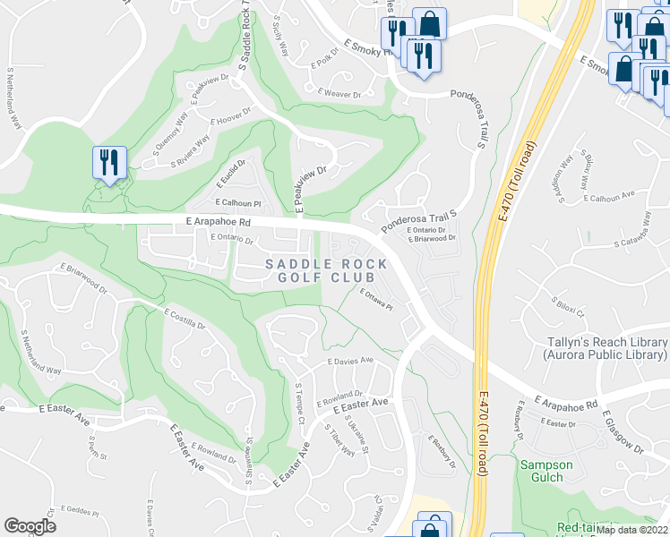 map of restaurants, bars, coffee shops, grocery stores, and more near in Aurora