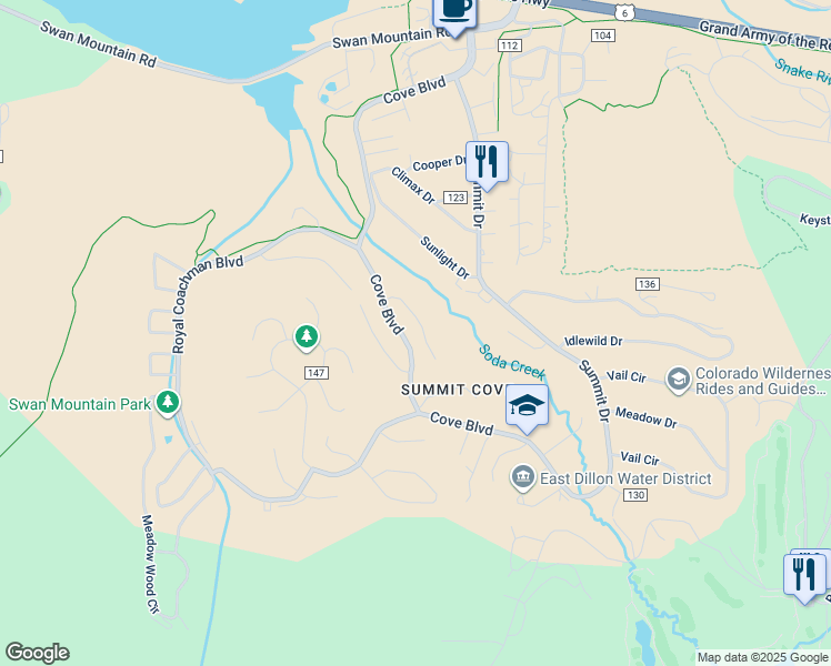 map of restaurants, bars, coffee shops, grocery stores, and more near 214 Soda Creek Court in Dillon