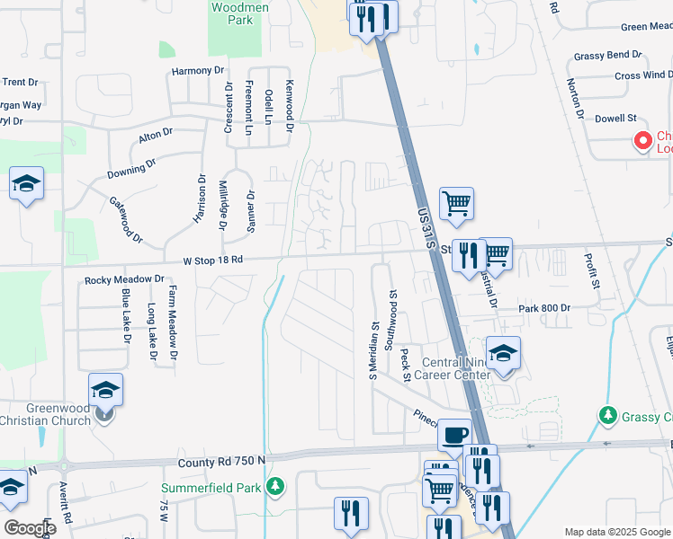 map of restaurants, bars, coffee shops, grocery stores, and more near 1701 Doub Street in Greenwood