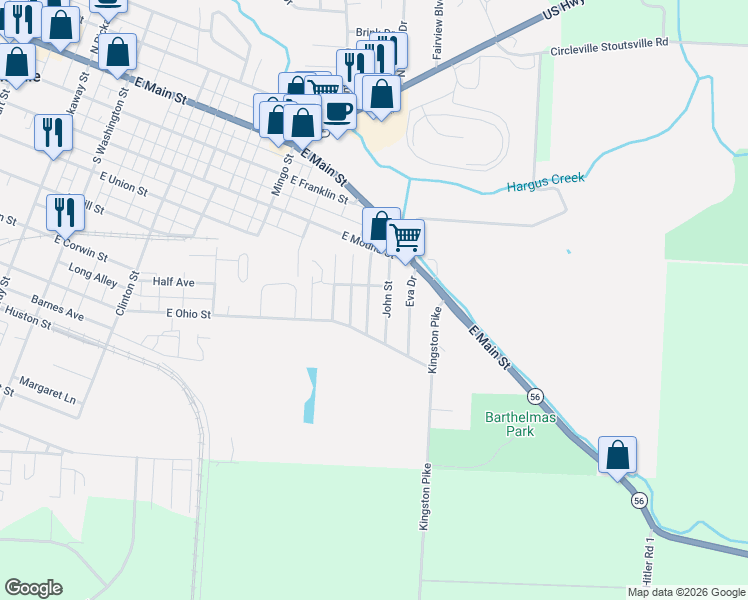 map of restaurants, bars, coffee shops, grocery stores, and more near 464 Brown Street in Circleville