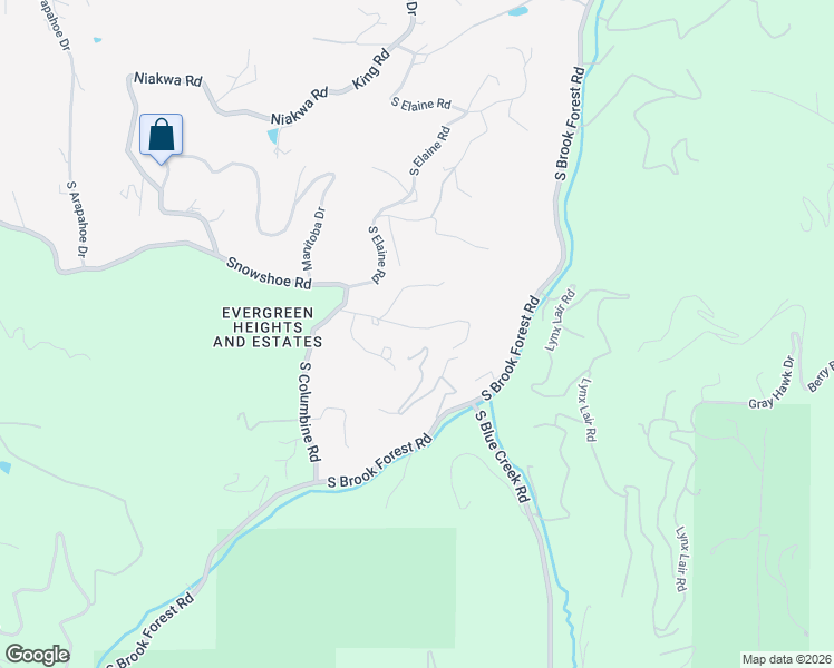 map of restaurants, bars, coffee shops, grocery stores, and more near 6756 South Columbine Road in Evergreen