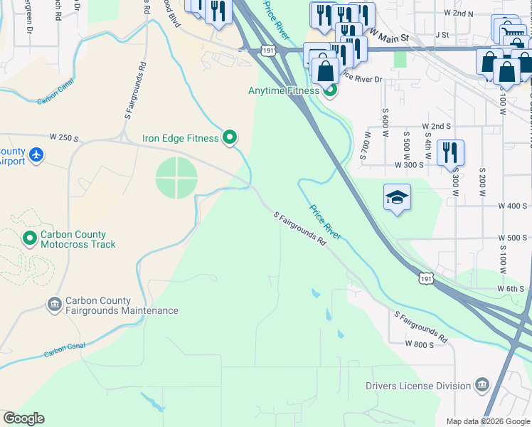 map of restaurants, bars, coffee shops, grocery stores, and more near 488 South Fairgrounds Road in Price
