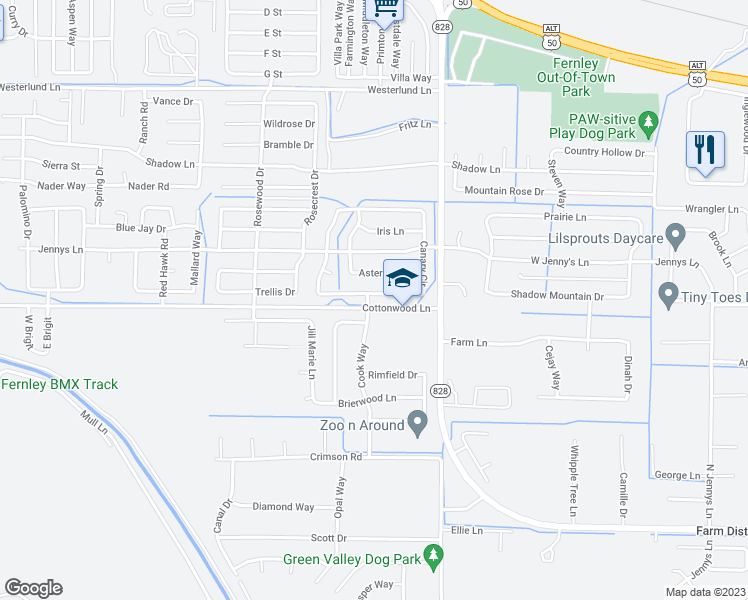 map of restaurants, bars, coffee shops, grocery stores, and more near 654 Canary Circle in Fernley