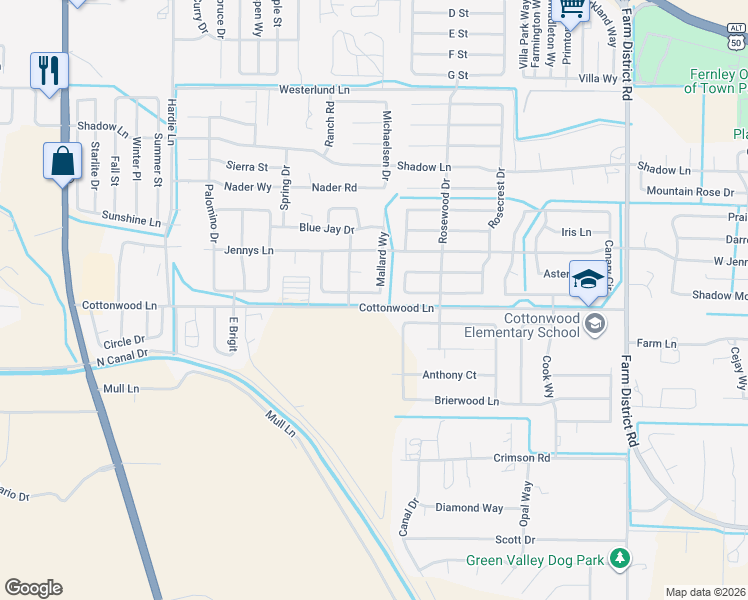 map of restaurants, bars, coffee shops, grocery stores, and more near 460 Mallard Way in Fernley