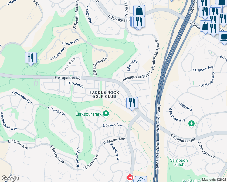 map of restaurants, bars, coffee shops, grocery stores, and more near in Aurora