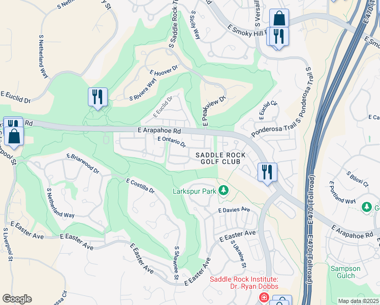 map of restaurants, bars, coffee shops, grocery stores, and more near 6731 South Tempe Court in Aurora