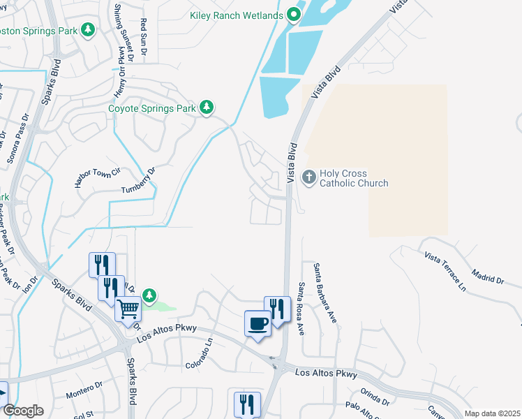 map of restaurants, bars, coffee shops, grocery stores, and more near 1475 Vista Del Rancho Parkway in Sparks