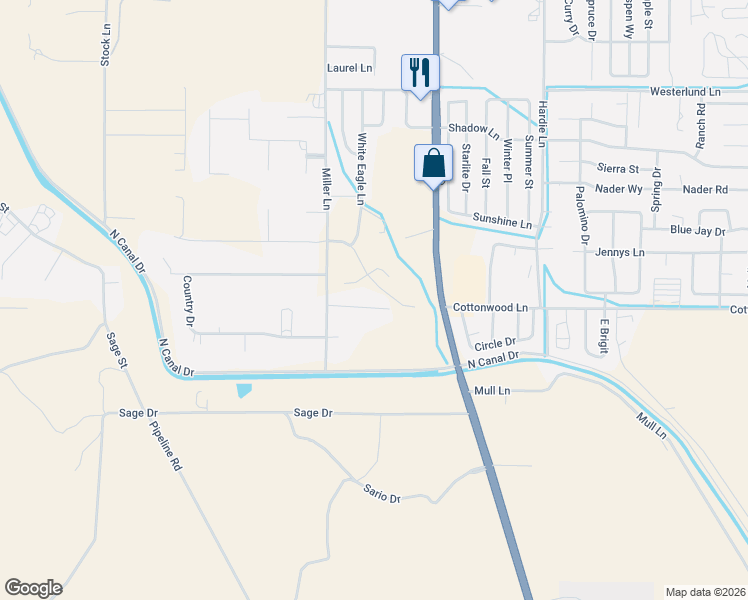 map of restaurants, bars, coffee shops, grocery stores, and more near 960 Curtis Place in Fernley