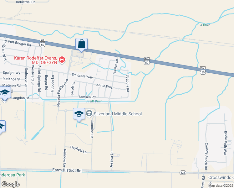 map of restaurants, bars, coffee shops, grocery stores, and more near 611 Annie Way in Fernley
