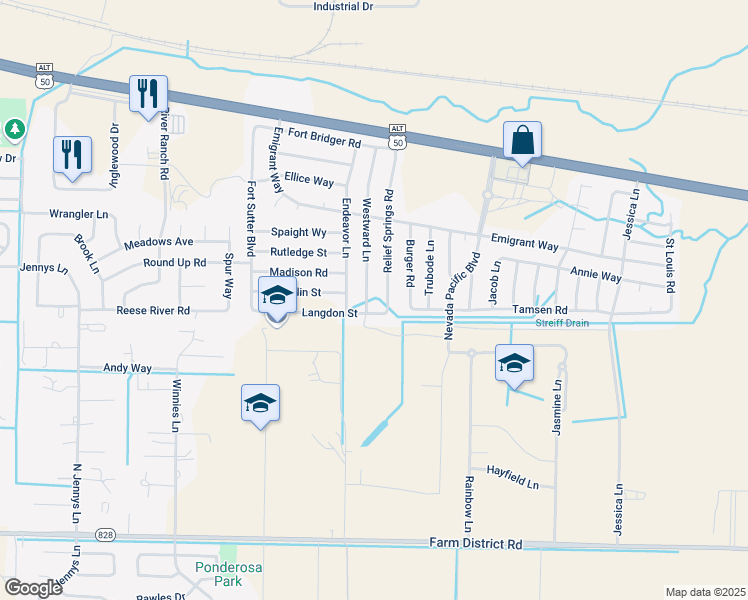 map of restaurants, bars, coffee shops, grocery stores, and more near 1861 Westward Lane in Fernley