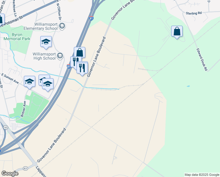 map of restaurants, bars, coffee shops, grocery stores, and more near in Williamsport