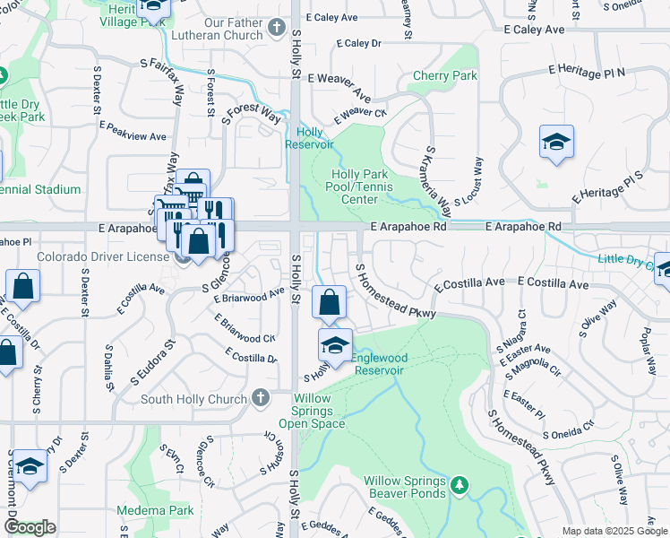map of restaurants, bars, coffee shops, grocery stores, and more near 6745 South Ivy Street in Centennial