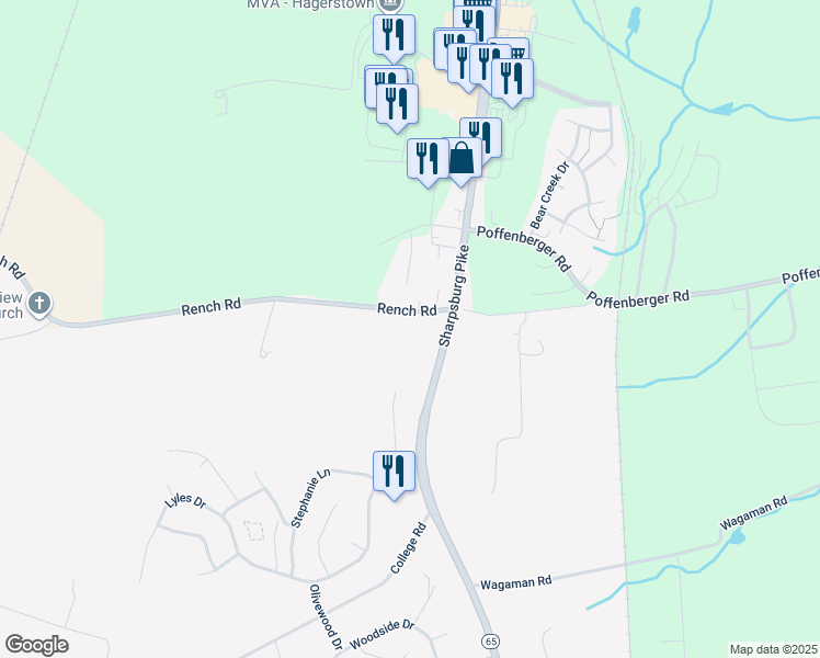 map of restaurants, bars, coffee shops, grocery stores, and more near 10116 Sharpsburg Pike in Hagerstown