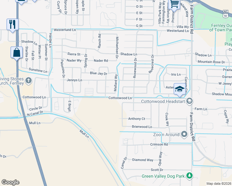 map of restaurants, bars, coffee shops, grocery stores, and more near 461 Mallard Way in Fernley