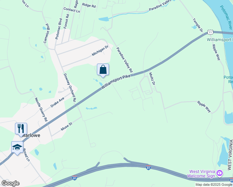 map of restaurants, bars, coffee shops, grocery stores, and more near 92 Pauls Place in Falling Waters