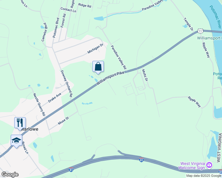map of restaurants, bars, coffee shops, grocery stores, and more near 92 Pauls Place in Falling Waters