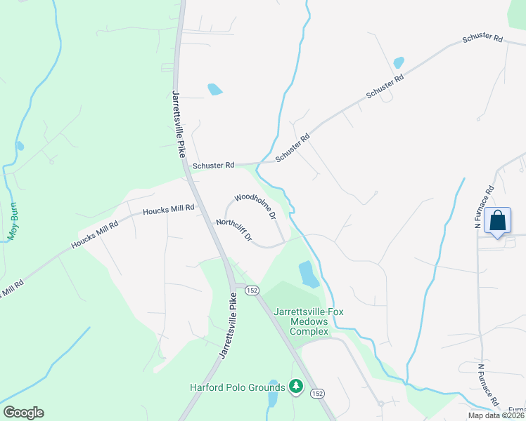 map of restaurants, bars, coffee shops, grocery stores, and more near 3612 Woodholme Drive in Jarrettsville