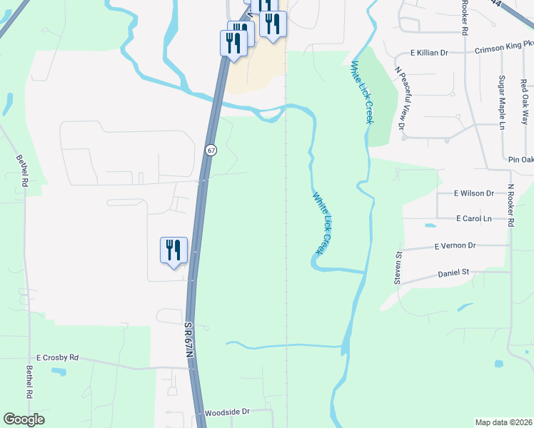 map of restaurants, bars, coffee shops, grocery stores, and more near 2801 East Charmil Drive in Mooresville