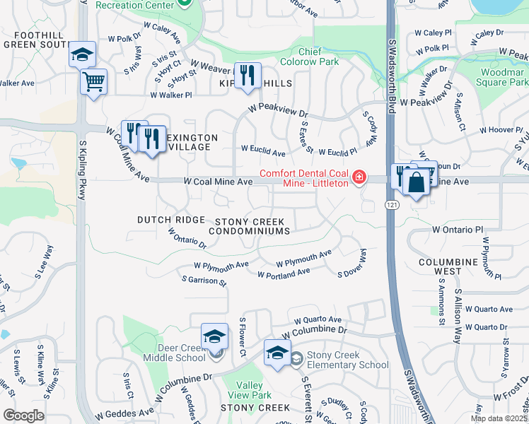 map of restaurants, bars, coffee shops, grocery stores, and more near 6775 South Field Street in Littleton