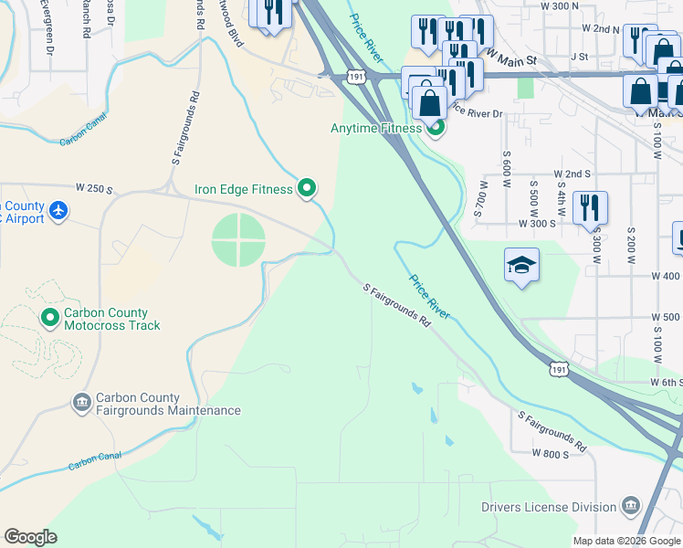 map of restaurants, bars, coffee shops, grocery stores, and more near 488 South Fairgrounds Road in Price