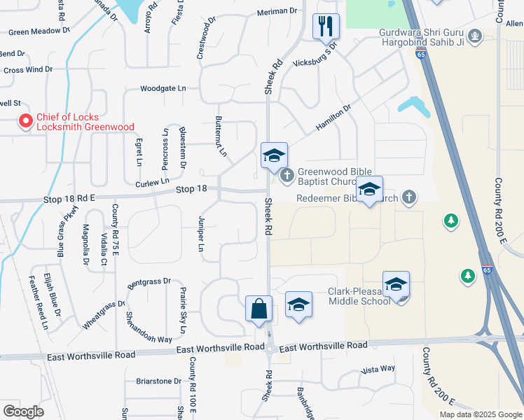 map of restaurants, bars, coffee shops, grocery stores, and more near 1639 Sweetgum Drive in Greenwood