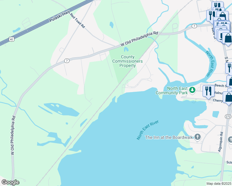 map of restaurants, bars, coffee shops, grocery stores, and more near 16A Northeast Isles Drive in North East
