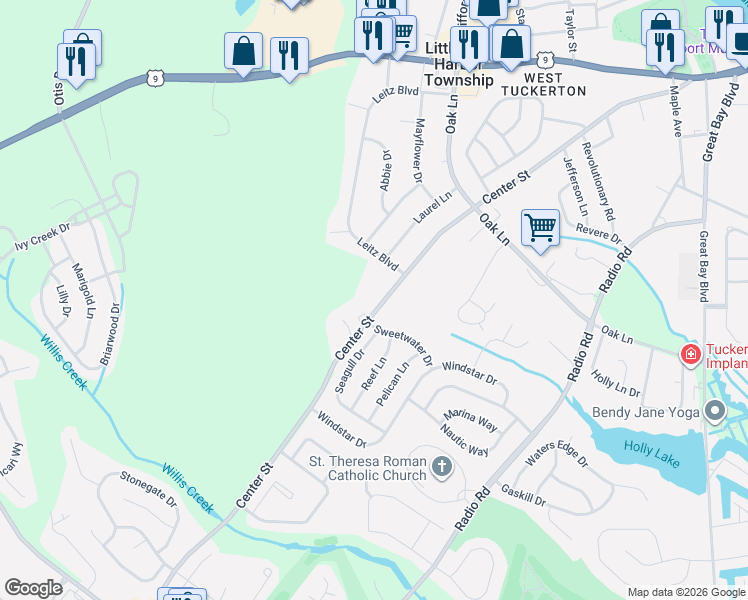 map of restaurants, bars, coffee shops, grocery stores, and more near 363 Center Street in Little Egg Harbor Township