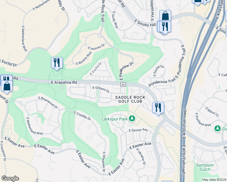 map of restaurants, bars, coffee shops, grocery stores, and more near 6731 South Tempe Court in Aurora