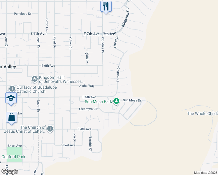 map of restaurants, bars, coffee shops, grocery stores, and more near 5502 Breeze Court in Sun Valley
