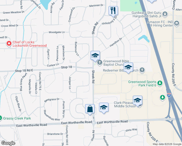 map of restaurants, bars, coffee shops, grocery stores, and more near 1639 Sweetgum Drive in Greenwood