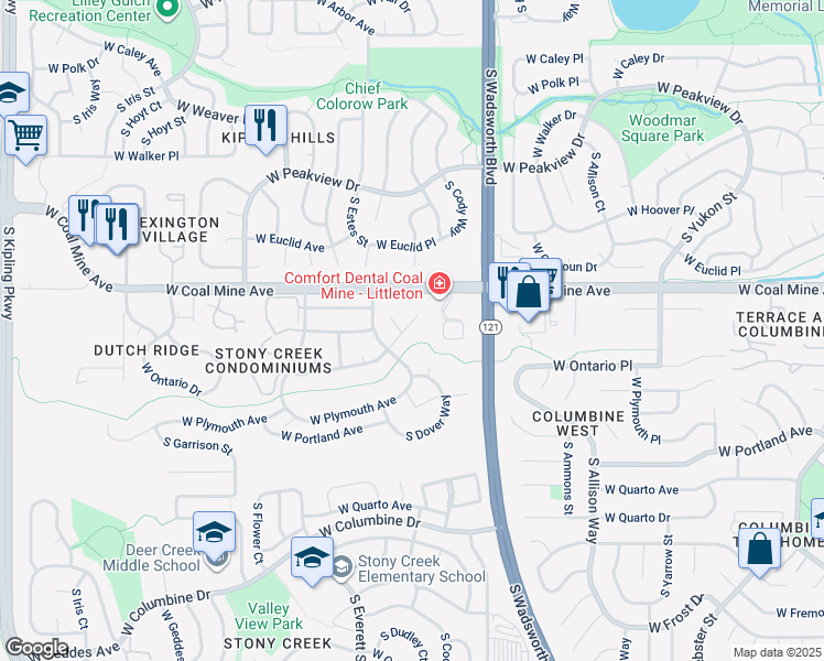 map of restaurants, bars, coffee shops, grocery stores, and more near 8756 West Ottawa Avenue in Littleton