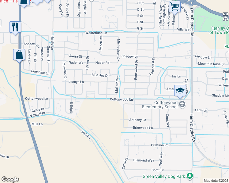 map of restaurants, bars, coffee shops, grocery stores, and more near 460 Mallard Way in Fernley