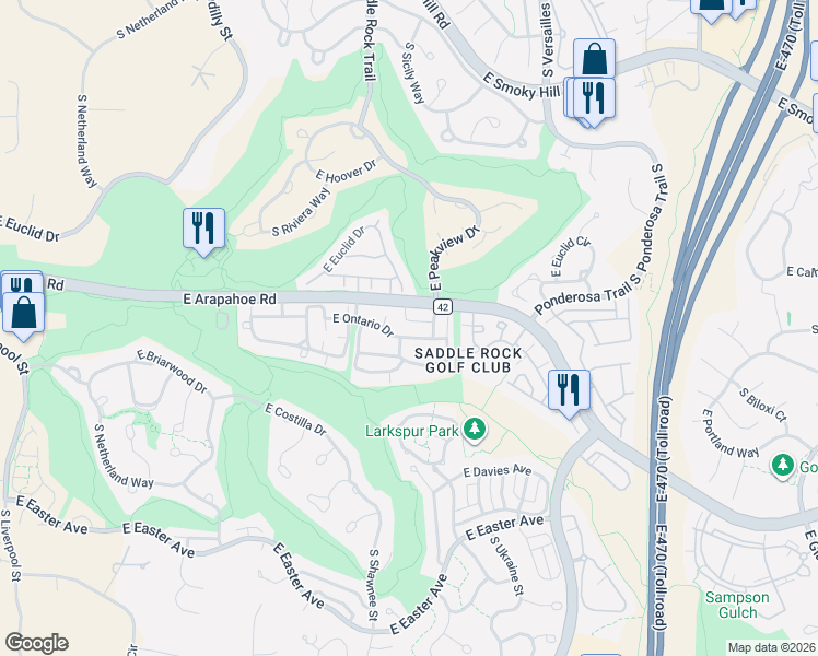 map of restaurants, bars, coffee shops, grocery stores, and more near 6731 South Tempe Court in Aurora