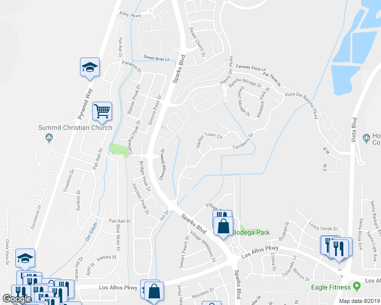 map of restaurants, bars, coffee shops, grocery stores, and more near 5650 Sawgrass Court in Sparks