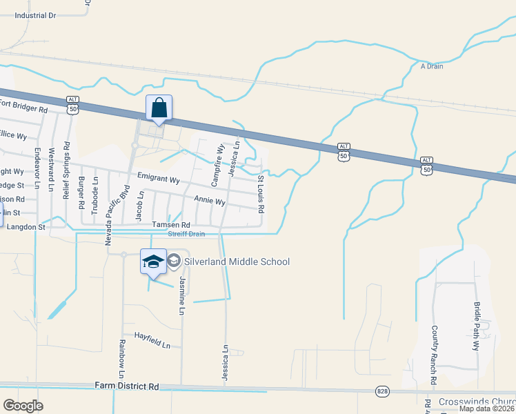 map of restaurants, bars, coffee shops, grocery stores, and more near 600 Annie Way in Fernley