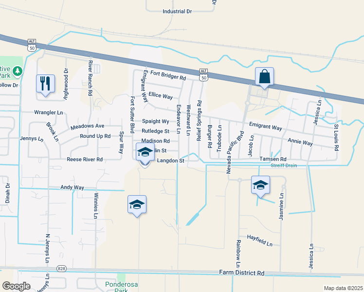 map of restaurants, bars, coffee shops, grocery stores, and more near 1843 Endeavor Lane in Fernley