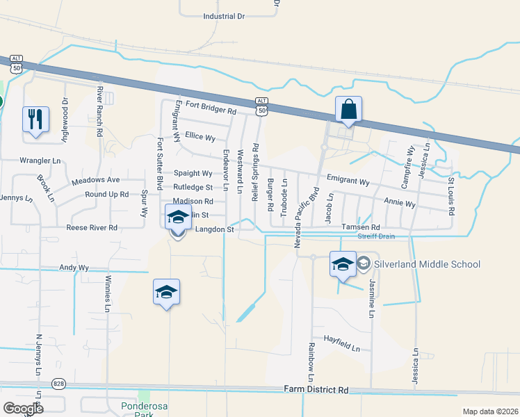 map of restaurants, bars, coffee shops, grocery stores, and more near 147 Relief Springs Rd in Fernley