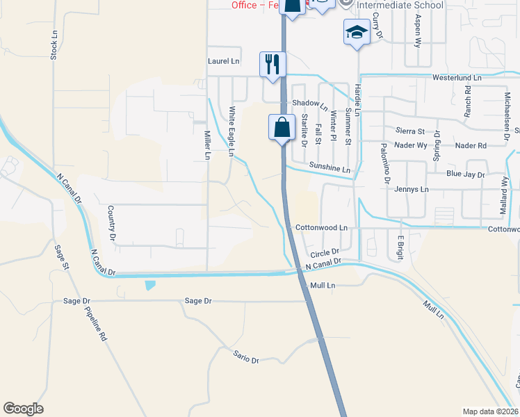 map of restaurants, bars, coffee shops, grocery stores, and more near 960 Curtis Place in Fernley