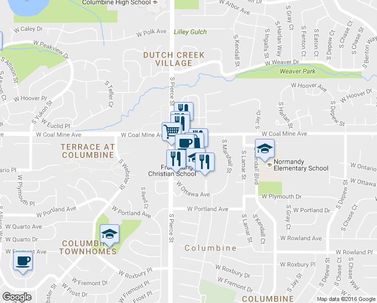 map of restaurants, bars, coffee shops, grocery stores, and more near 6730 S Pierce St in Littleton