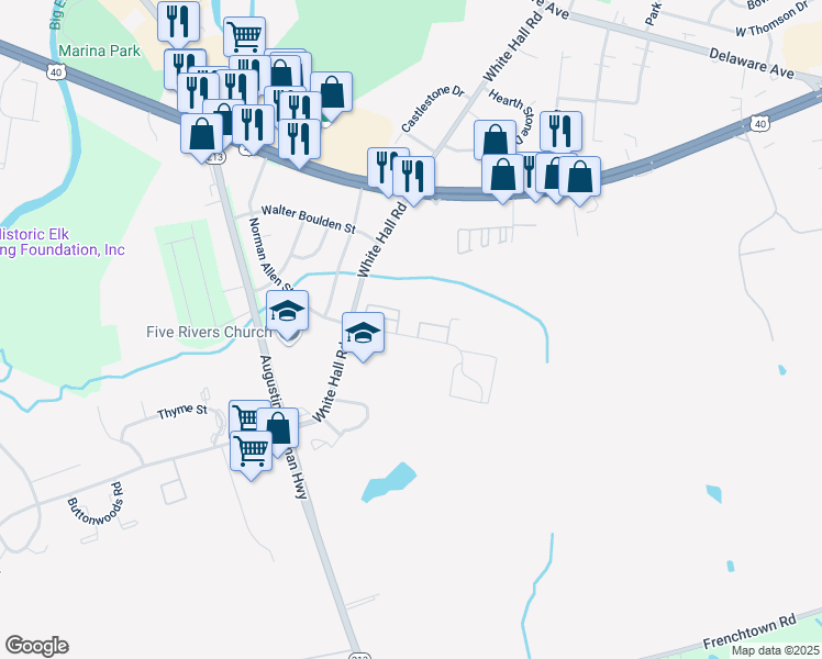 map of restaurants, bars, coffee shops, grocery stores, and more near 1000 Abbott Drive in Elkton