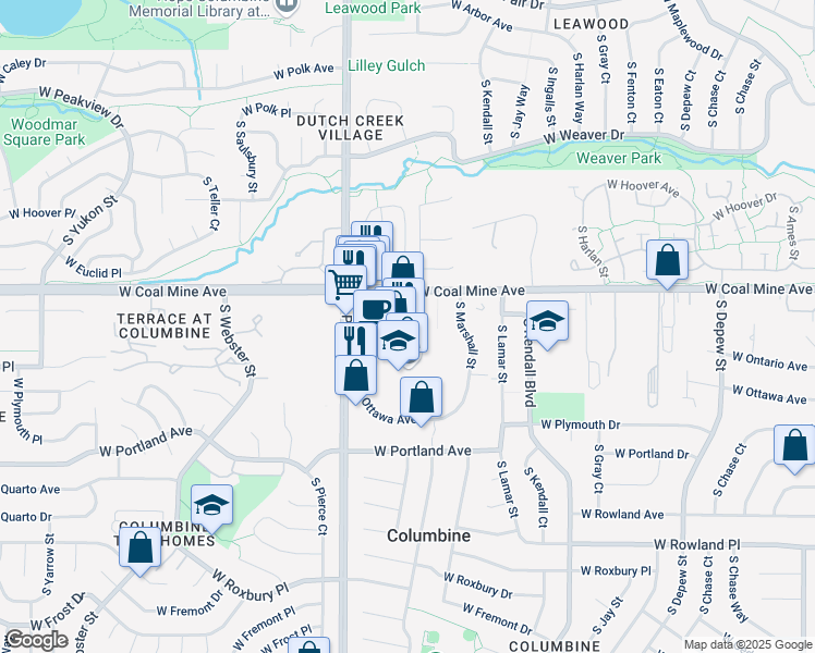 map of restaurants, bars, coffee shops, grocery stores, and more near 6730 S Pierce St in Littleton
