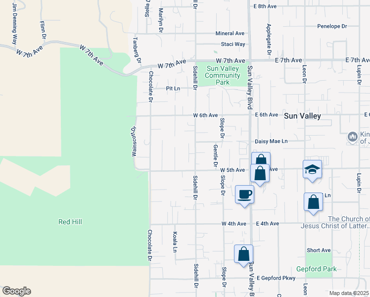 map of restaurants, bars, coffee shops, grocery stores, and more near 5531 Sidehill Drive in Sun Valley